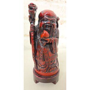 Vintage Chinese Red Resin God Of Longevity 7.25" Figurine